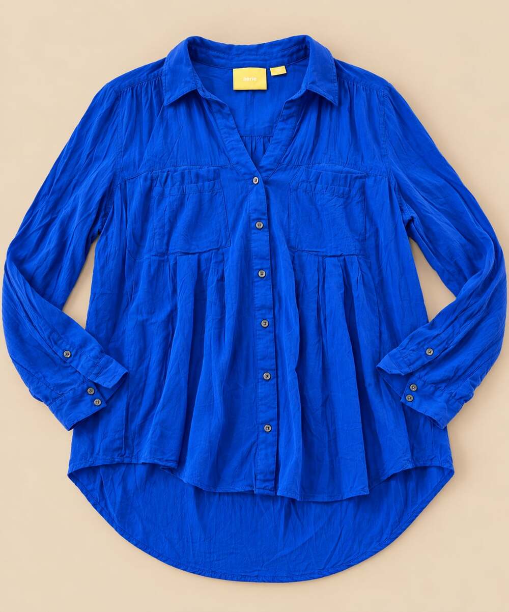 Maeve Anthropologie Blue Button Down Shirt Small (01)